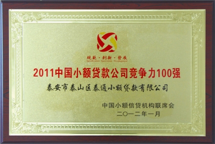 2011中国小额贷款公司竞争力100强